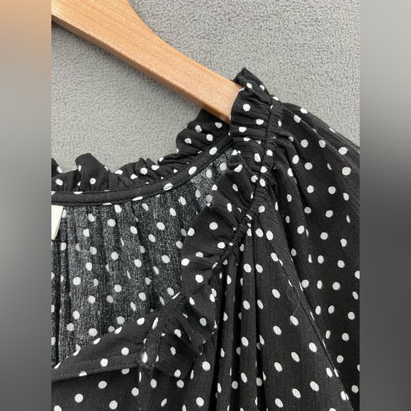 Studio B Women’s Plus Size 2X Tie Neck Flutter Sleeve Black White Polka Dot Top - Picture 3 of 7